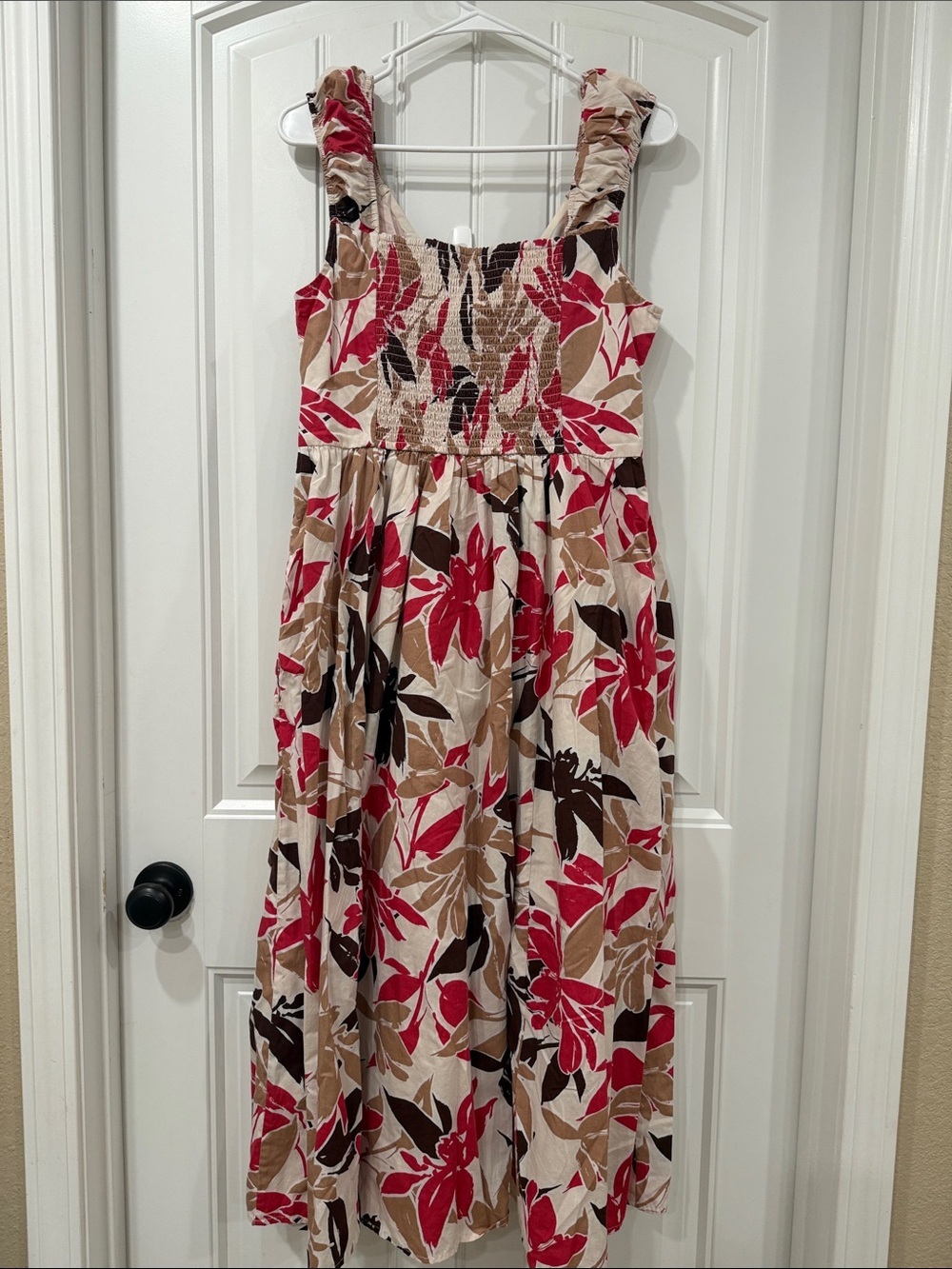 EUC Abercrombie & Fitch Coral, Beige & Brown Floral Midi Dress - Picture 5 of 5